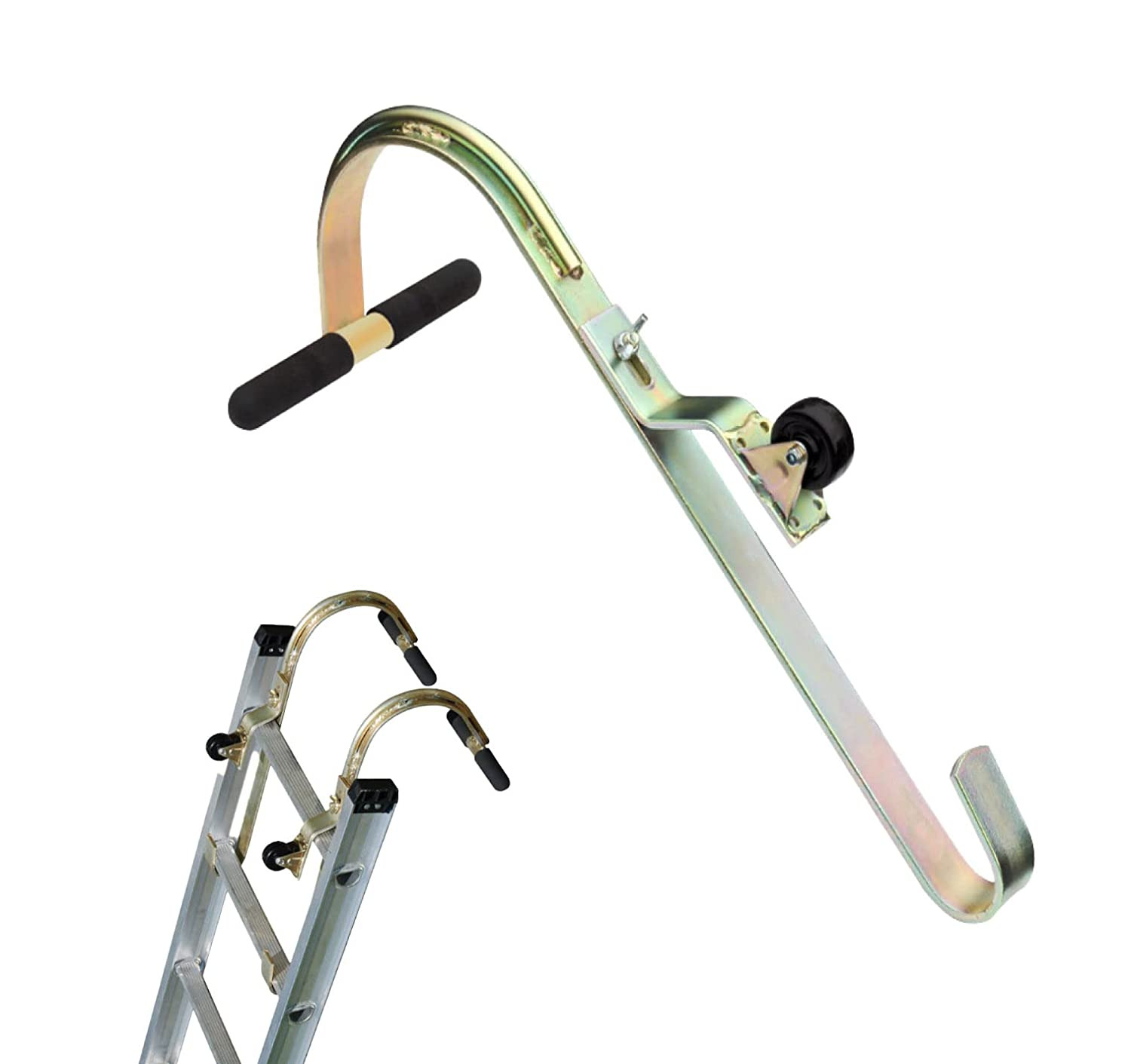 Roof Zone Ladder Hook With Wheel 1-pack Heavy Duty Zinc Plated Steel Easy Setup.
