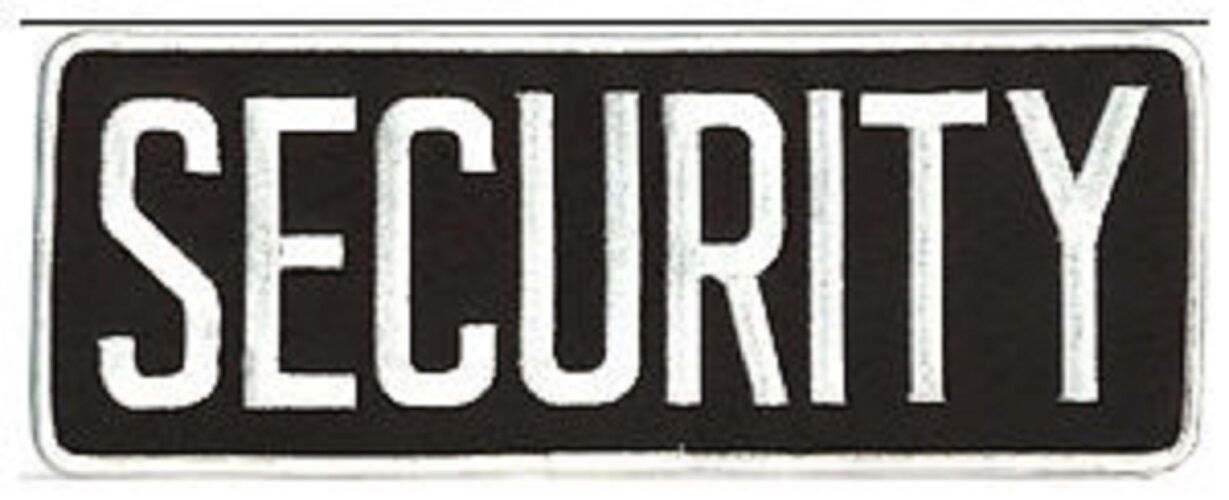 Large Security Back Patch Badge Emblem 11x4 White/black