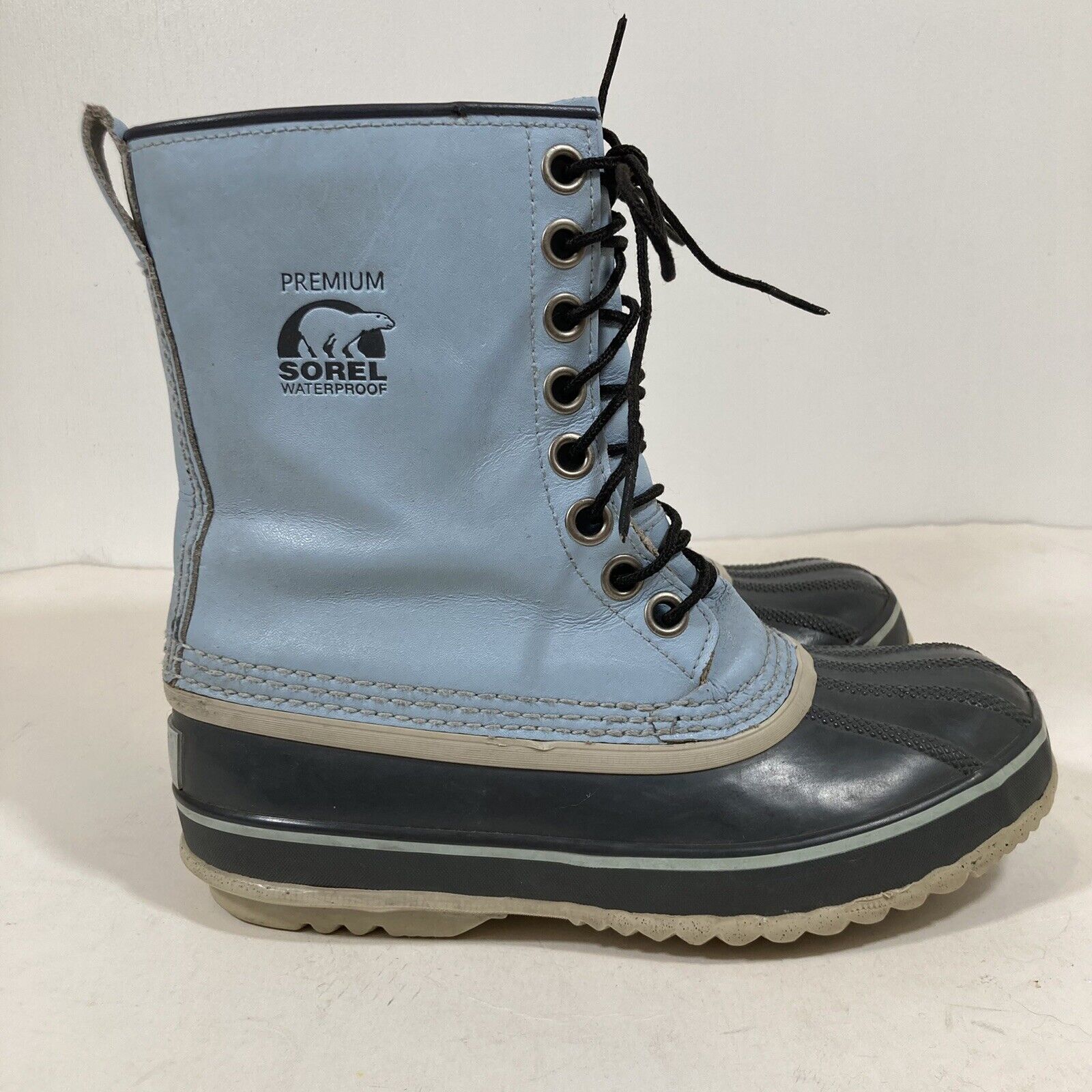 Sorel Women's 1964 Premium Leather Winter Boots Size 6 Light Blue With Liners