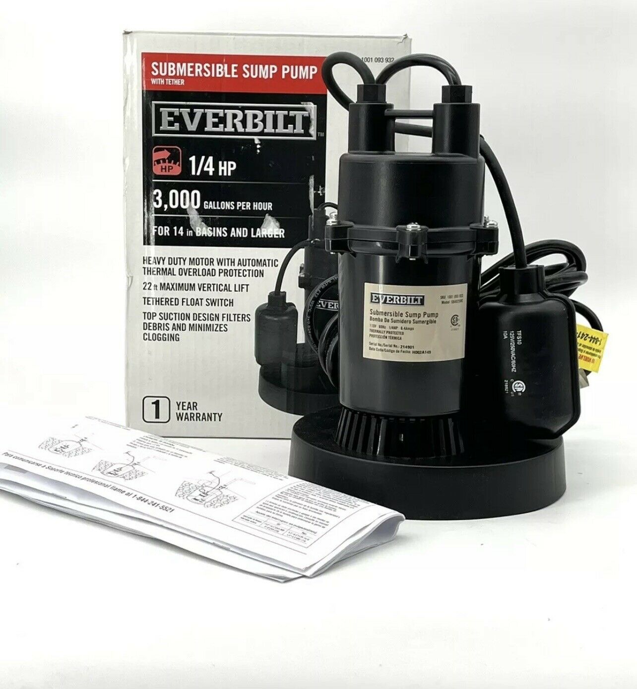 Sump Pump Submersible Aluminum 1/4 Hp With Tethered Float Switch By Everbilt