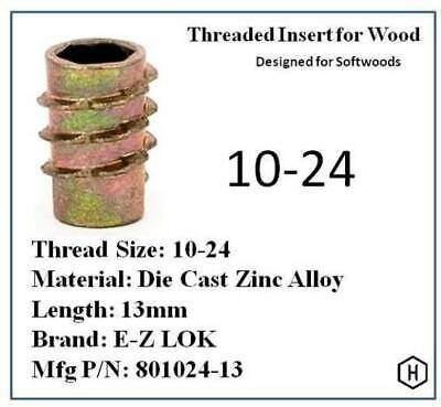 E-z Lok 10-24 Die Cast Zinc Alloy Hex-drive Threaded Insert For Wood (50 Pieces)