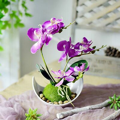 Artificial Purple Orchid Flower Arrangement With Pot. Made With Silk And Plastic