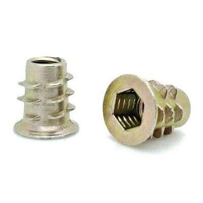 100 Qty 1/4"-20 Zinc Hex Flanged Threaded Inserts For Wood | .512" Length (bcp89
