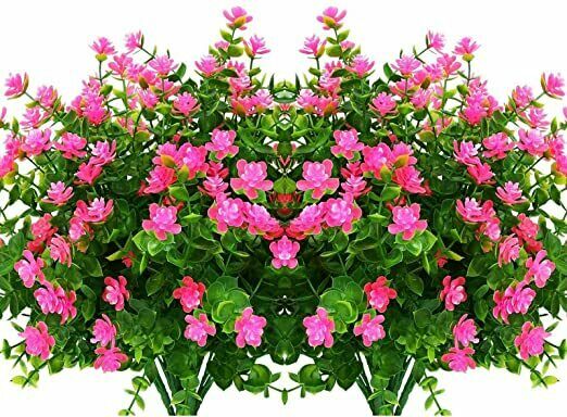 Artificial Fake Flowers Boxwood,6 Bundles Faux Plants Uv Resistant (6pcs Pink)