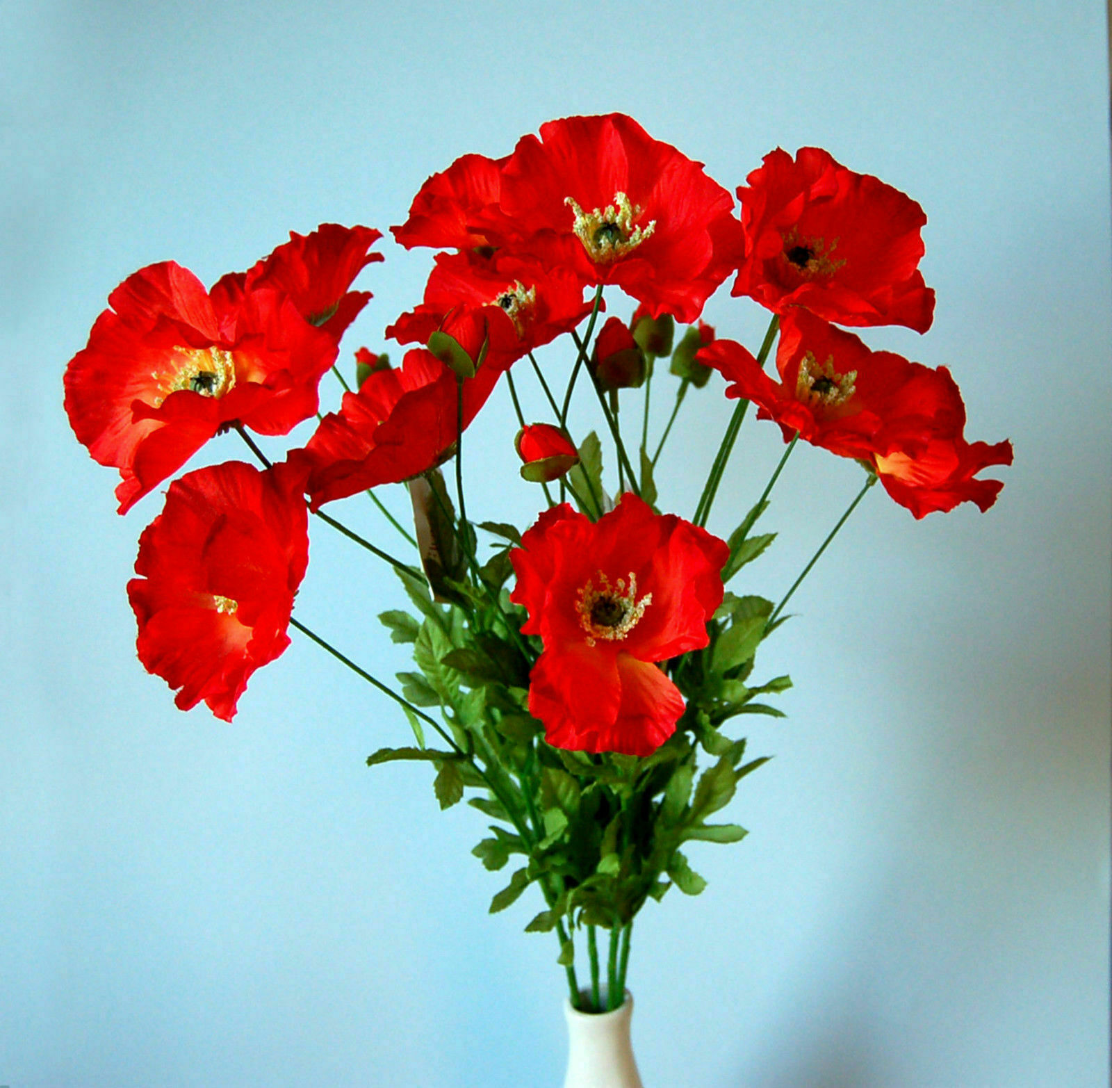 Artificial Silk/faux Flowers - Bunch Of 4 Single Poppy Stems - Poppies