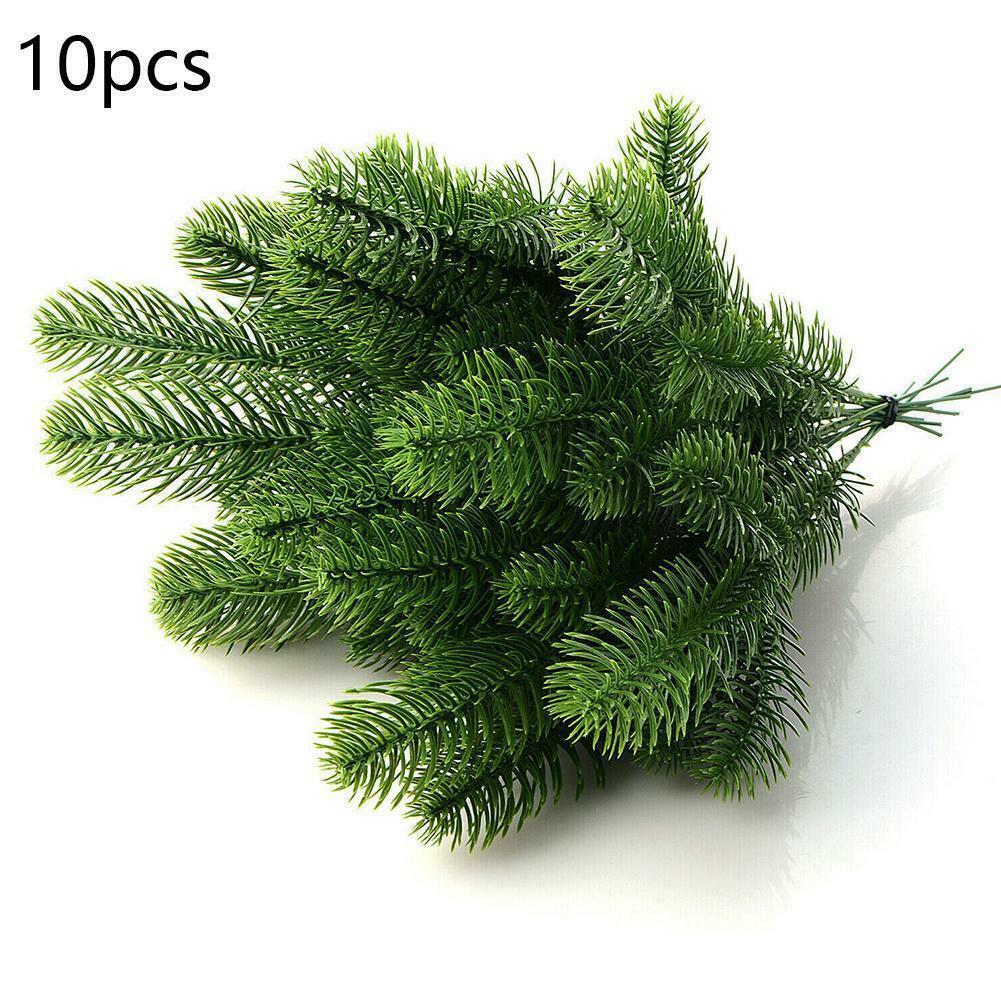 Artificial Flower Fake Pine Branches Green Plants Christmas Tree X 10pcs Set.