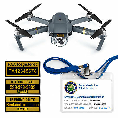 Drone Faa Uas Certificate Of Registration Id Card + Label Set - Hobbyist Pilots